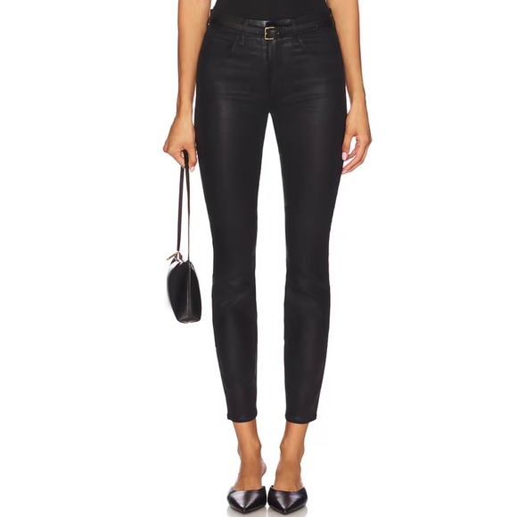 L'AGENCE Pants - L'AGENCE Margot Coated High Rise Skinny Pants Black Pull On Leggings Size L